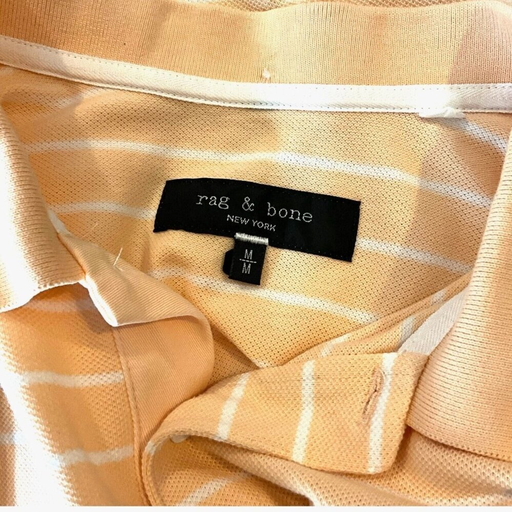 Rag & Bone Size M Polo Shirt Orange Striped Short Sleeve Collared Cotton Blend - Picture 6 of 9
